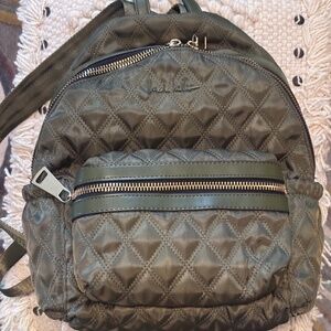 Nicole Miller Quilted Olive Green Backpack  with zippers